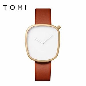 Brown Leather Strap Minimalist Gold-Tone Watch